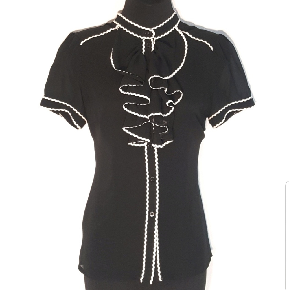 Sheer Black White Charlotte Russe Ruffle Blouse